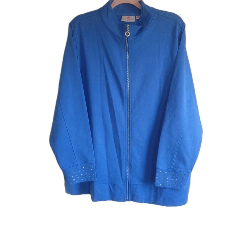 Quacker Factoy Track Jacket W/Rhinestone Embellishments On Cuff Blue Size XL NWT
